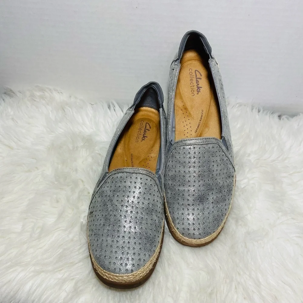 Clarks Elaina Gray Espadrille Slip-On Espadrille Shoes Sz-10